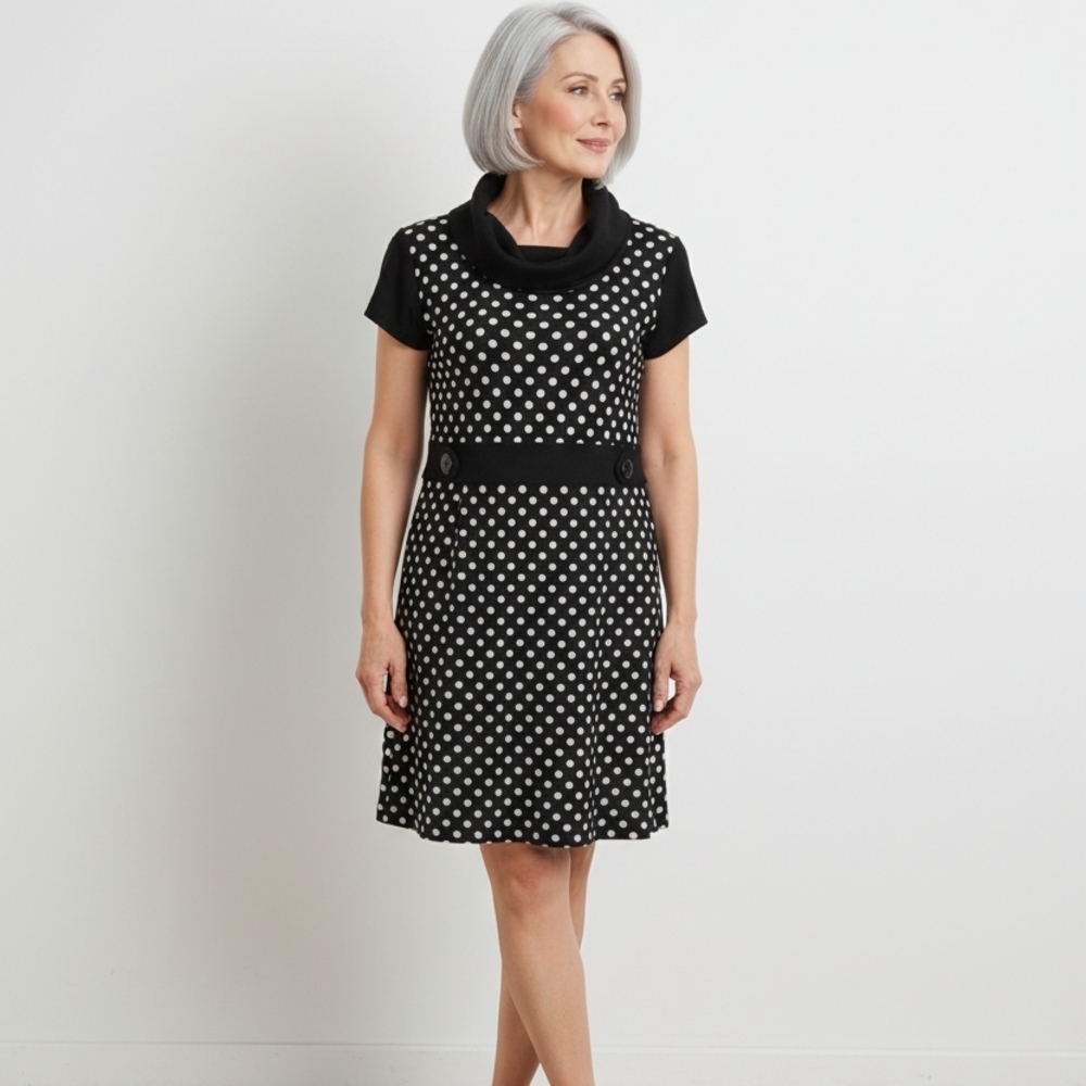 Stylish Black and White Polka Dot Mini Dress